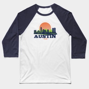 Retro Austin, Texas Skyline Baseball T-Shirt